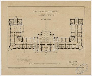 215019 Plattegrond van de begane grond van het zusterhuis van het Stads- en Academisch Ziekenhuis (Catharijnesingel 15) ...